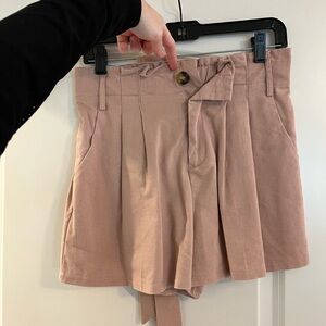 High-Waisted Pink Pleated Shorts
